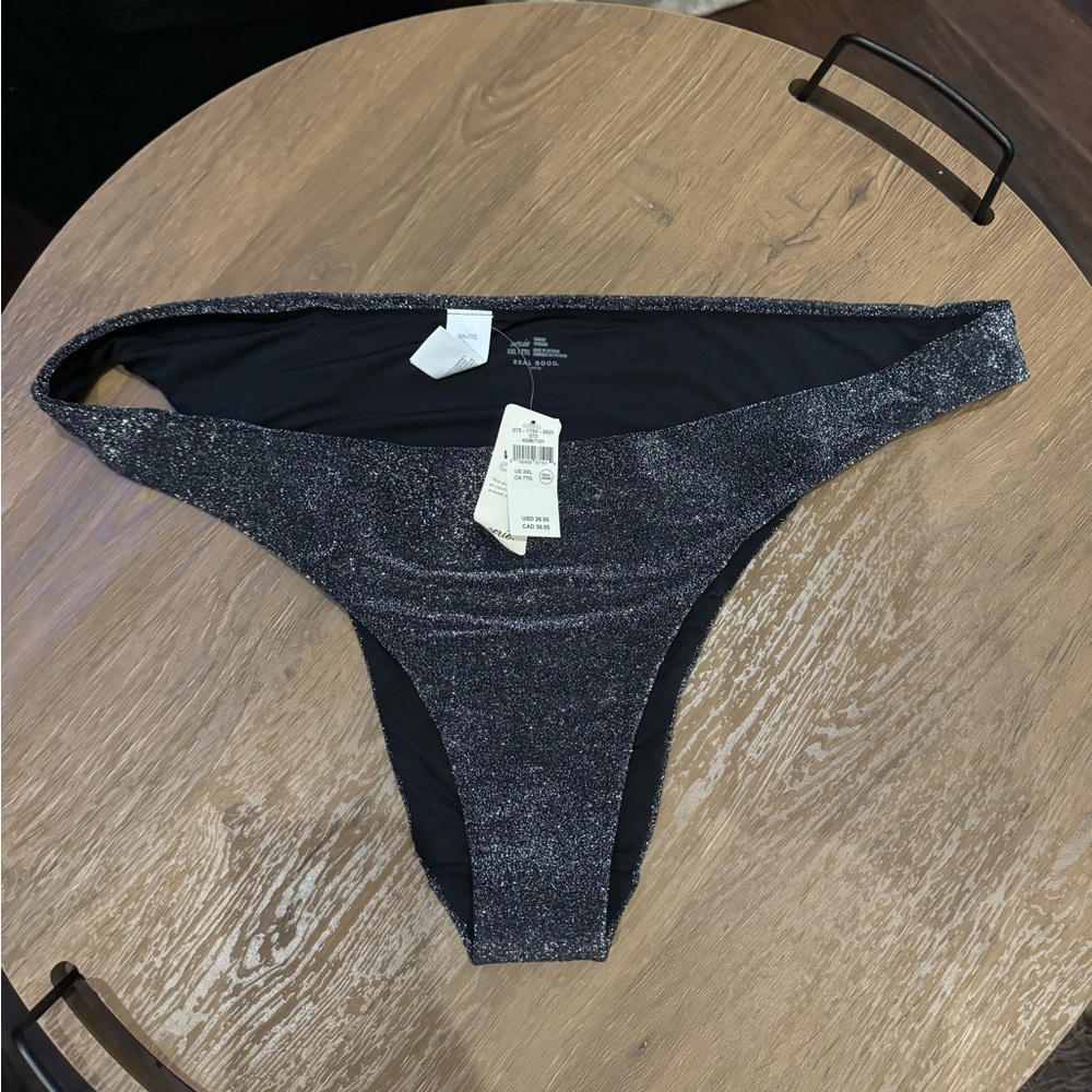 XXL Aerie Sparkle Shimmer Bikini Bottom - Black Glitter-Discontinued